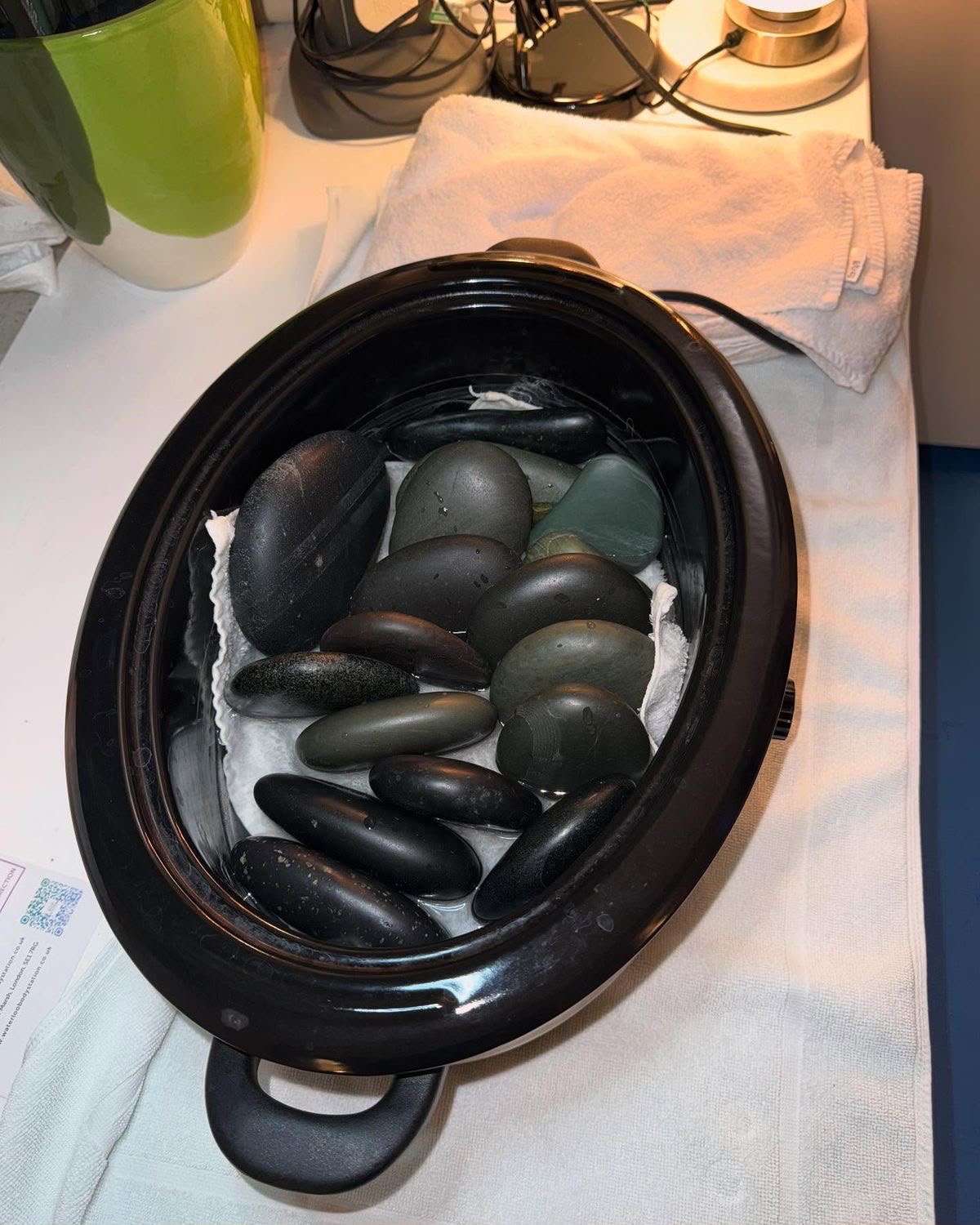 Heated basalt stones warming in the stone heater